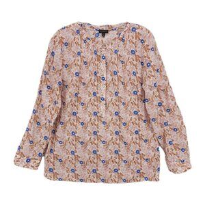 TALBOTS Shirt 100% Cotton Popover Ruffle Neckline Pintuck Floral MEDIUM
